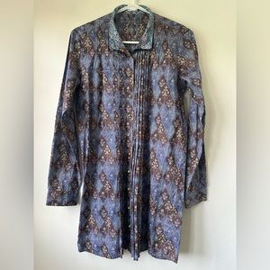 Ingram Women's Blue Brown Multicolor Floral Button Up Long Sleeve Shirtdress